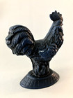 Cottage Core Blue Rooster Chicken Cast Iron Door Stop Statue 2 Lbs 6 25  Tall