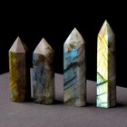 Natural Labradorite Moonstone Quartz Crystal Stone Point Healing Hexagonal Wand
