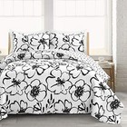  Scandinavian Floral 3 Piece Quilt Set Full queen Black   White
