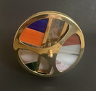 Vtg Kaleidoscope 12  Stained Glass Jewels Double Wheel Footed Triangle Barrel