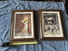 Vintage Pity Puppy   Pitty Kitty Big Sad Eye Dog Cat Art Prints Wood Framed Set