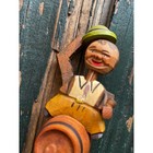 Vintage Hand Carved Wooden Mechanical Bottle Stopper Man On Barrel Lifts Hat