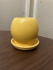 Vintage Mccoy Pottery Yellow Smiley Face Small Planter Pot With Underplate 0386