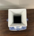 Chinese Large Crane Bird Square Porcelain Vase  Lion Handle  14  Vtg Blue