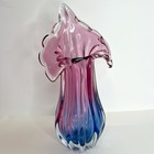 Ch  ibsk   Pink Blue Art Glass Fluted Vase Czech Made Ww Ii