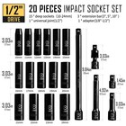 20pcs 1 2  Drive Deep Impact Socket Set metric 10mm-24mm 6 Point ansi Standards