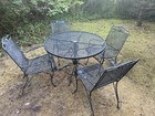 Beautiful Woodard Patio Set Table 4 Heavy Wrought Iron Floral Design Chairs
