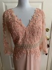 Vintage Formal Gown Sz 13 14 Dave   Johnny Peach With Beaded Bodice 3 4 Sleeves