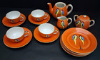 Vtg Morimura Child s Tea Set Orange Lusterware Handpainted Parrots Read