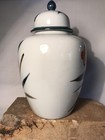 Vintage Handpainted Asian Floral Ceramic 8  Ginger Jar W lid Urn Stamped signed