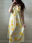 Olga Nightgown Lingerie Slip Dress Women  36  Yellow Floral 70s Vtg Retro