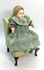 1 12 Vintage Dollhouse Miniature Bisque Doll Soft Body 4 5  Green Dress