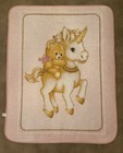Vintage Solaron Baby Blanket Unicorn   Teddy Bear 54   x42    Plush Pink   White