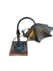 Antique Arts Crafts Copper Desk Lamp Clay Tile Base Ruffle Clam Shell Shade