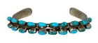 Old Pawn Navajo Solid 925 Sterling Silver Blue Turquoise Two Row Bracelet Cuff 
