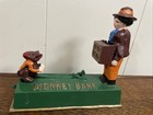 Vintage Cast Iron Monkey And Mechanical Coin Bank - Antique Penny - Works