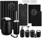 Complete 23-pc Black Bathroom Accessories Set - Shower Curtain  Bath Mat  Soap D