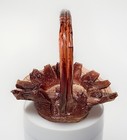 Mcm Brown Lucite Acrylic Molded Ruffled Ribbon Basket Bowl