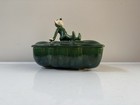 Vintage 1950s Kitsch Pottery Pixie Elf On Green Leaf Covered Candy Dish