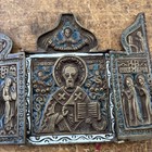 Antique Bronze Cooper Greek Greece Orthodox Triptych Icon Figurine Art