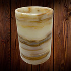 Vintage Banded Onyx Marble Pencil Holder Desk Cup Ivory Brown Stone Office Decor