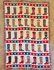 Vintage Western Cowboy Boots Throw Blanket Tapestry Afghan Red Cotton Reversible