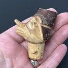 Vintage Hand Carved Wood Head Liquor Wine Bottle Stopper Spout Pourer Cork