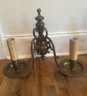 Pair Of 2 Antique Dutch Bronze Double Arm Electrified Candelabra Wall Sconces