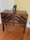 Mid Century Vintage  Accordion Wood Sewing Box Cantilever Craft Storage