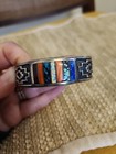  Vintage Navajo Or Zuni Opal  Turquoise  Oyster Inlay Sterling Cuff By B H 
