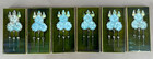 Tile Set 6 Blue Green Art Nouveau Fireplace Majolica Ceramic Floral Antique