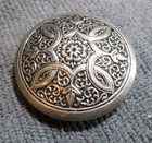 Large Vintage Antique Metal Picture Button Fancy Silver Flower 1   1 2  Inch