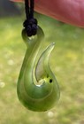 Small Nz Maori Greenstone Kawakawa  Pounamu Nephrite Jade Hei Matau Hook Pendant