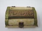 Vintage Bone And Brass Miniature Chest Hinged Trinket Box Lined Made In India