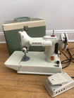 Vintage Singer White Featherweight 221k Sewing Machine   Case   Attachments 