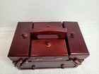 Vtg Singer Style Wooden Sewing Box Tabletop Accordion Fold Out 7 Compartments