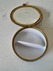 Vintage Enameled And Etched Star Brass Round Pill Box W hinged Lid Made In Japan