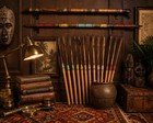 Vintage Dayak Borneo Blowgun Bow   13 Hardwood Spear Darts Tribal Set