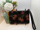 Nwt Coach Cdf05 Corner Zip Wristlet Cherry Print Leather Black Multi  Free Shpg