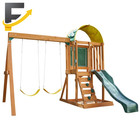 Wooden Outdoor Swing Set With Slide And Rock Wall