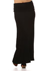 Womens Plus Size Xl 1x 2x 3x  Black Fold Over Waist Long Maxi Knit Skirt