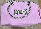 Petcare Pink Quilted Dog Carrier Purse Leopard Trim Pet Travel Tote Bag Small
