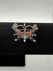Vintage Zuni Sterling Silver Butterfly Pin Pendant Hand-cut Mosaic Inlay     1 5   