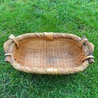 Vintage Hand-woven Wicker Rattan Rope Basket Handles Oval Storage Boho