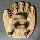 Vintage Wooden Baseball Glove Wall Display Holder Mitt Shaper Laced Hand Rack