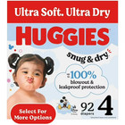 Huggies Snug   Dry Baby Diapers  Size 4  22-37 Lbs   92 Count