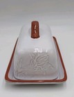 Pier 1 Imports Terra Cotta Butter Dish White Glaze Floral - Excellent Condition 