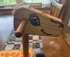 Vintage Playskool Wooden Ride On Dog Toy Scooter Pull Toy 1950 s Blue Wheels