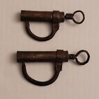 Pair Of 2 Antique Padlocks Barrel Locks With Screw Keys Working Condition