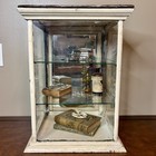 Antique 1920s Nickel Glass Wood Mercantile Apothecary Medicine Display Cabinet